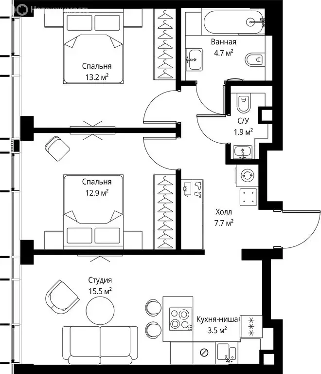 2-комнатная квартира: Москва, 2-я Хуторская улица, 34 (59.4 м) - Фото 2