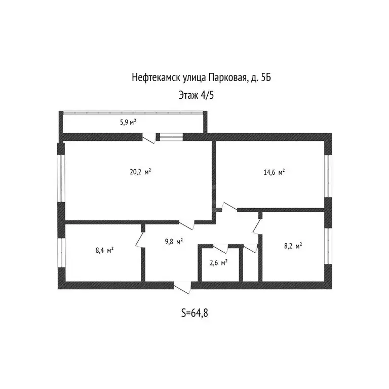 3-комнатная квартира: Нефтекамск, Парковая улица, 5Б (63.9 м) - Фото 1
