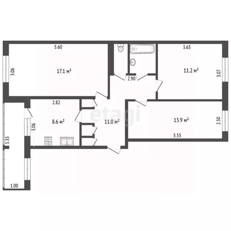 3-к кв. Псковская область, Порхов Красноармейская ул., 17 (69.4 м) - Фото 2