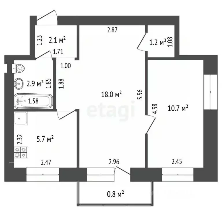 2-к кв. Татарстан, Альметьевск ул. Мусы Джалиля, 16 (40.6 м) - Фото 2
