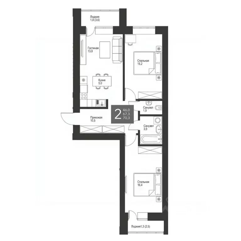 2-к кв. Татарстан, Альметьевск ул. Гафиатуллина, 60 (70.3 м) - Фото 0
