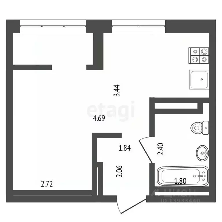 Студия Тюменская область, Тюмень ул. Газовиков, 34 (33.3 м) - Фото 2