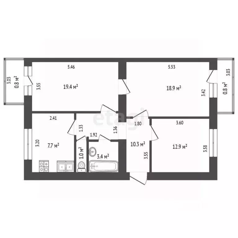 3-к кв. Башкортостан, Стерлитамак ул. Суворова, 10 (74.2 м) - Фото 1