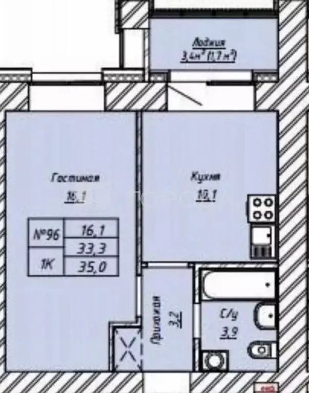 1-к кв. Алтайский край, Барнаул ул. Сухэ-Батора, 39 (35.0 м) - Фото 2
