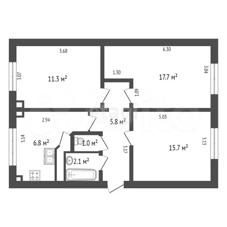 3-к. квартира, 60,1 м, 3/5 эт. - Фото 0