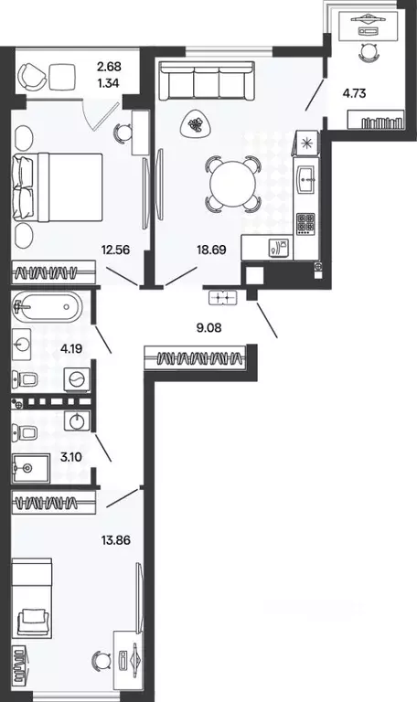 2-к кв. Калининградская область, Гурьевский муниципальный округ, пос. ... - Фото 1