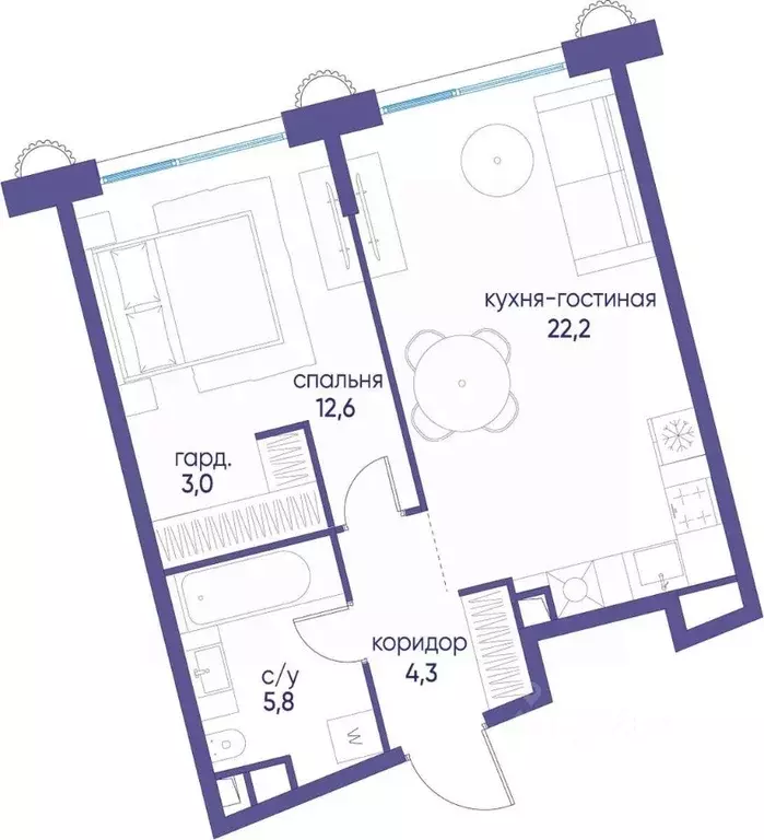 1-к кв. Москва Жилой комплекс остров, 10-й кв-л,  (47.9 м) - Фото 0