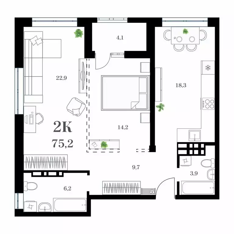 2-комнатная квартира: Владивосток, улица Леонова, 54к1 (77.77 м) - Фото 1
