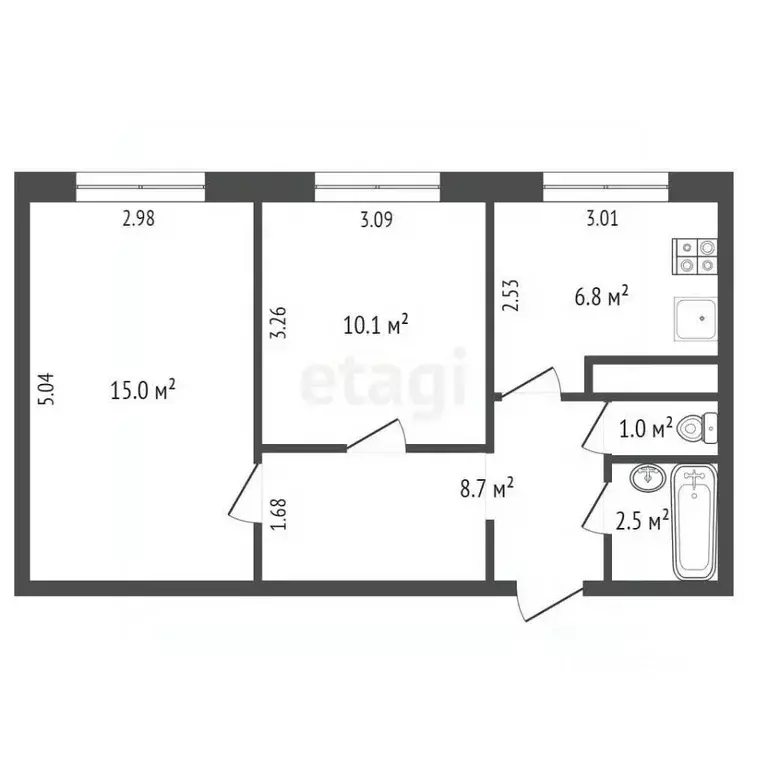 2-к кв. Ханты-Мансийский АО, Сургут ул. Декабристов, 15 (44.1 м) - Фото 1