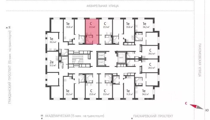 Студия Санкт-Петербург ул. Пахомовская, 12к1 (21.0 м) - Фото 1