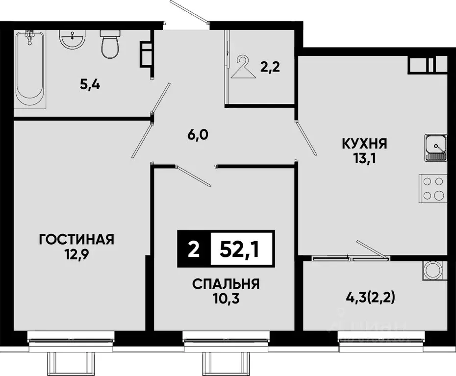 2-к кв. Ставропольский край, Кисловодск Моя Легенда жилой комплекс ... - Фото 1