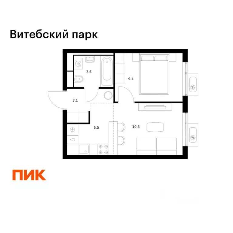 1-к кв. Санкт-Петербург Витебский Парк жилой комплекс (31.9 м) - Фото 1