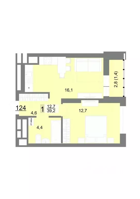 1-к кв. Свердловская область, Екатеринбург ул. Шаумяна, 77 (39.2 м) - Фото 1