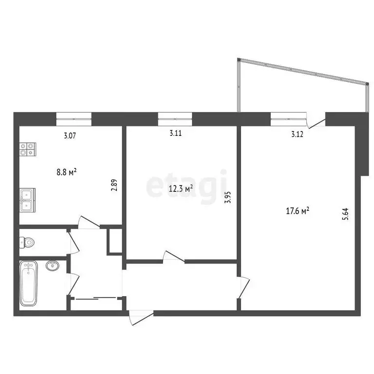 2-комнатная квартира: Тюмень, улица Газовиков, 3 (50.9 м) - Фото 1