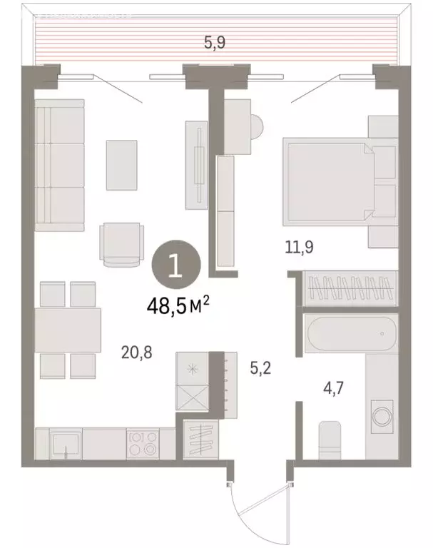 1-комнатная квартира: Курган, жилой район Центральный, ЖК Дом Кино ... - Фото 2