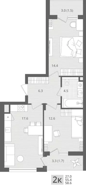 2-к кв. Калининградская область, Пионерский пос. Рыбное,  (58.6 м) - Фото 0