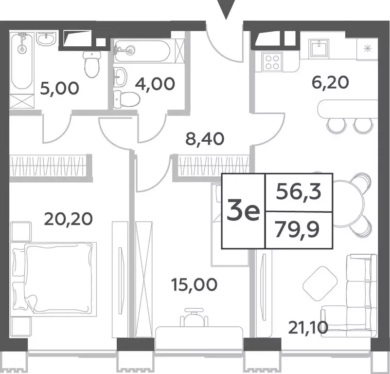 3-комнатная квартира: Москва, проспект Генерала Дорохова, вл1к1 (79.9 ... - Фото 1