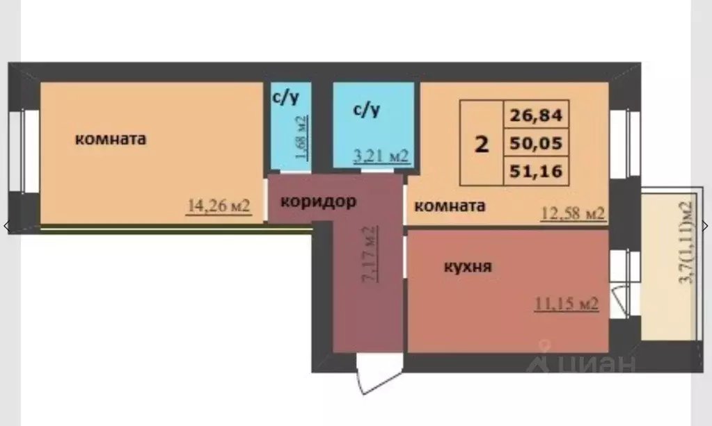 2-к кв. Ярославская область, Ярославль ул. Малая Норская, 3 (51.0 м) - Фото 2