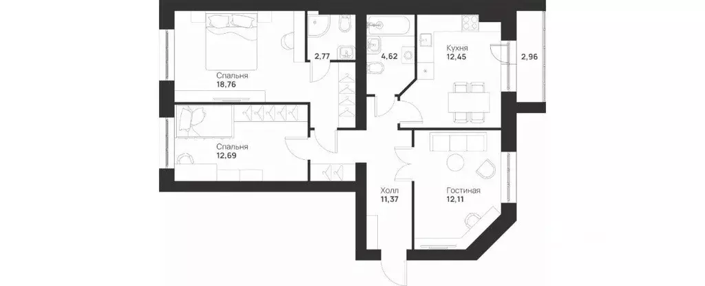3-к кв. Тульская область, Тула ул. Героя России Зиничева, 3 (77.73 м) - Фото 2