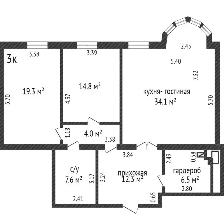 2-комнатная квартира: Калининград, улица Сержанта Колоскова, 4А (98.6 ... - Фото 0