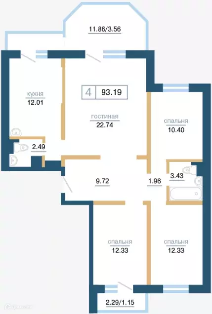 Продаётся 4-к квартира, 93.19 м - Фото 1
