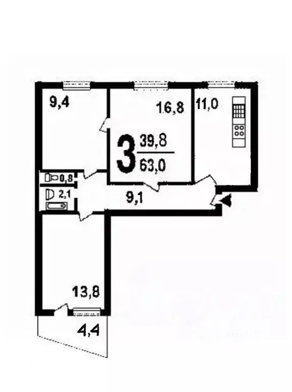 3-к кв. Московская область, Мытищи ул. Семашко, 23 (67.0 м) - Фото 2