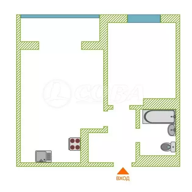 1-комнатная квартира: Тюмень, улица Газовиков, 44 (35.2 м) - Фото 2