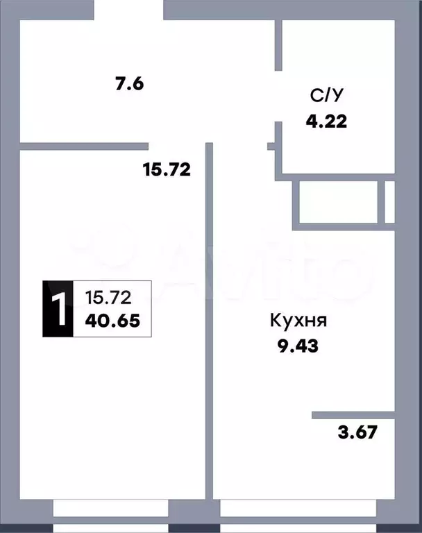 1-к. квартира, 41 м, 5/22 эт. - Фото 0