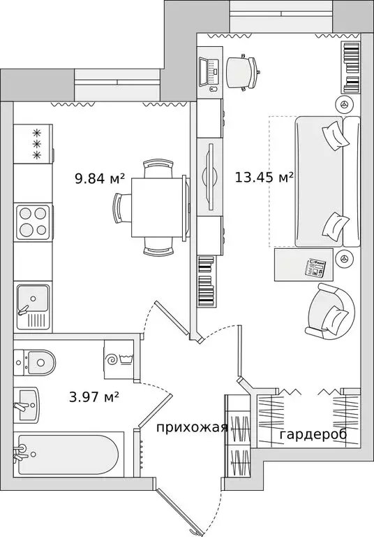 1-комнатная квартира: Санкт-Петербург, Русановская улица, 18к6 (32.2 ... - Фото 0