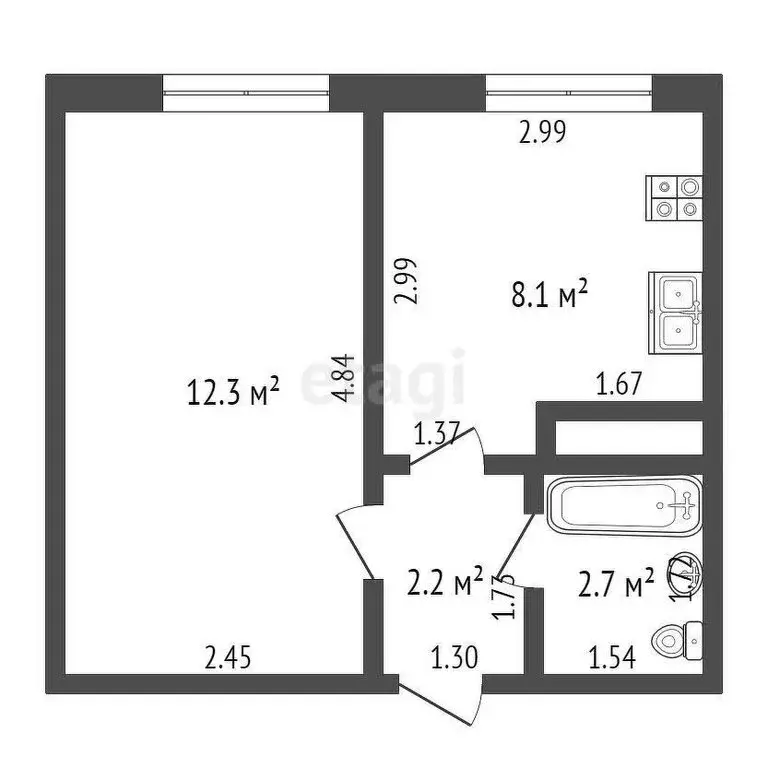 1-комнатная квартира: Анапа, улица Шевченко, 156 (25.3 м) - Фото 1