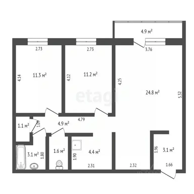 3-к кв. Саха (Якутия), Якутск Борисовка-3 мкр, 5В (65.5 м) - Фото 1