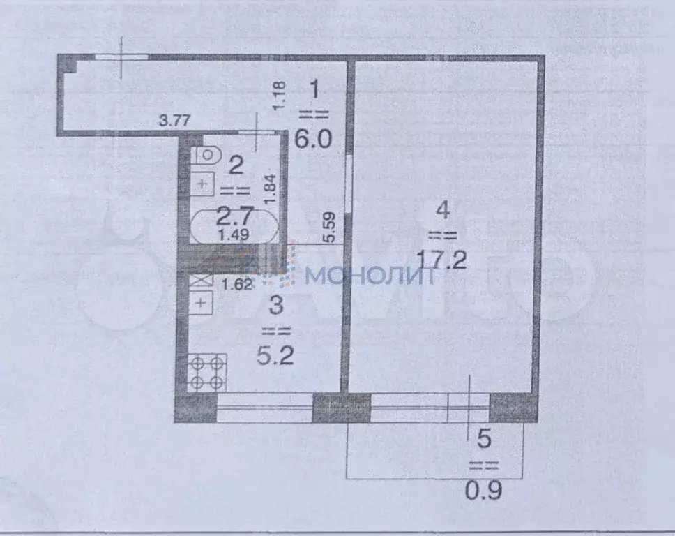 1-к. квартира, 31,1 м, 3/5 эт. - Фото 0