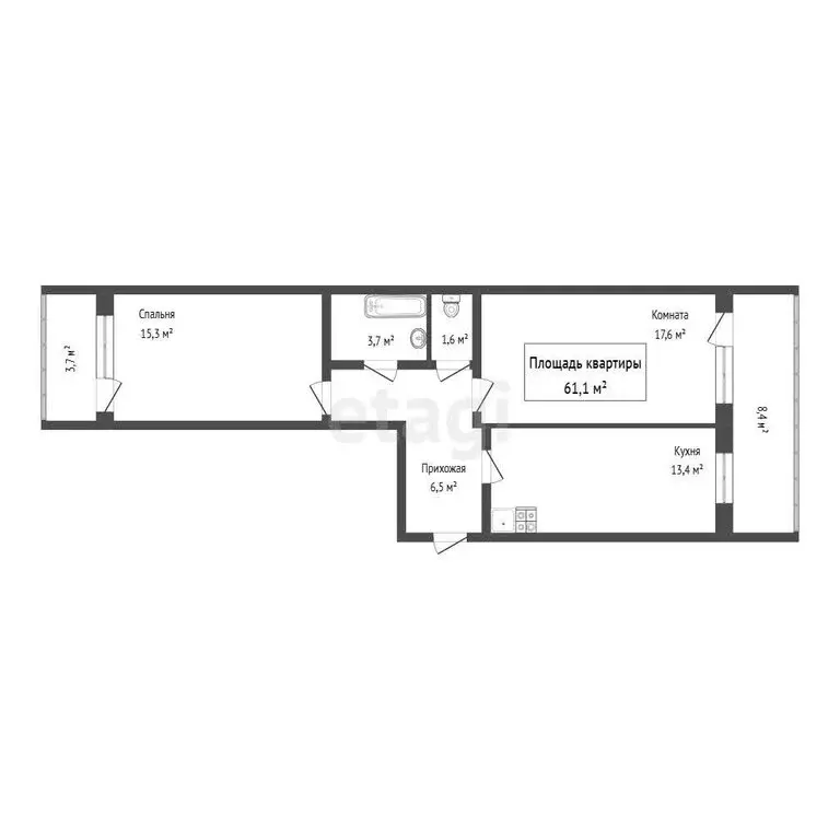 2-комнатная квартира: Томск, Ленская улица, 31 (61.1 м) - Фото 1