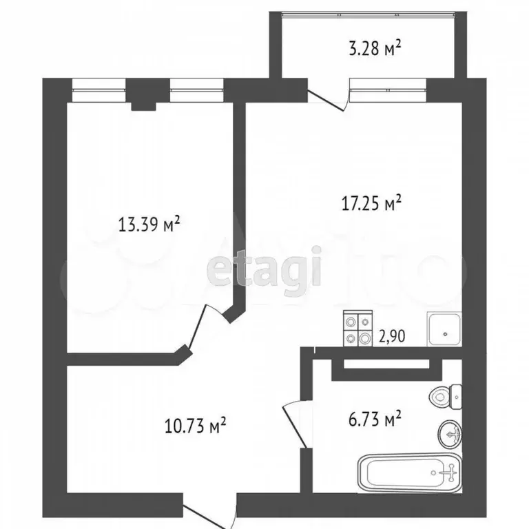 1-к. квартира, 47,3 м, 4/5 эт. - Фото 0