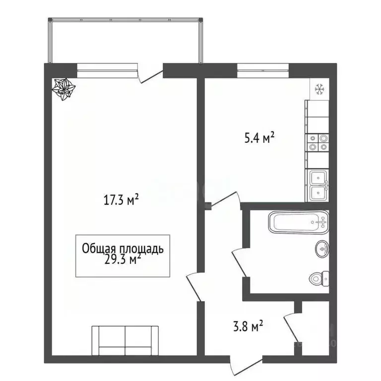 1-к кв. Новосибирская область, Новосибирск Народная ул., 81 (29.3 м) - Фото 2