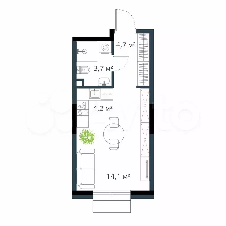 Квартира-студия, 26,7 м, 2/12 эт. - Фото 0