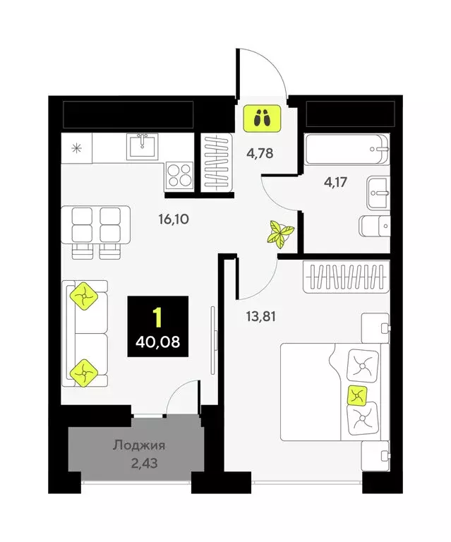 1-комнатная квартира: Тюмень, улица Андрея Приказнова, 7 (38 м) - Фото 1