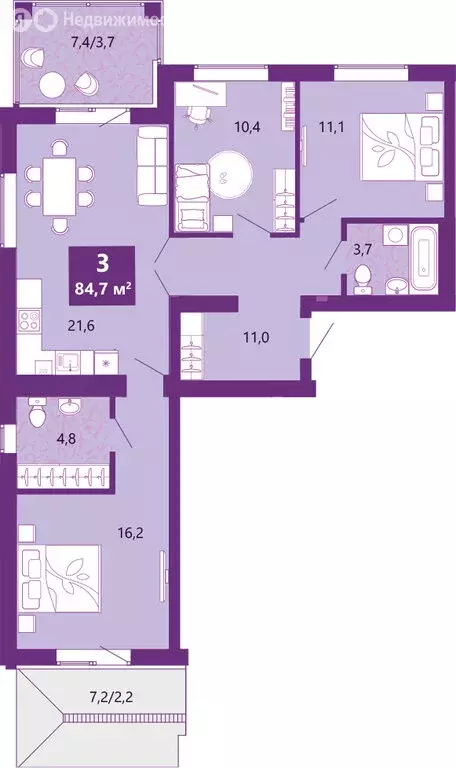 3-комнатная квартира: Калининград, Байкальская улица, 1к5 (86.1 м) - Фото 1