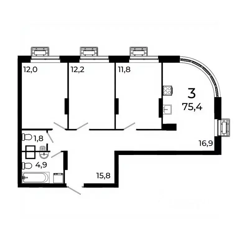 3-к кв. Нижегородская область, Нижний Новгород ул. Коперника, 15 (75.4 ... - Фото 0