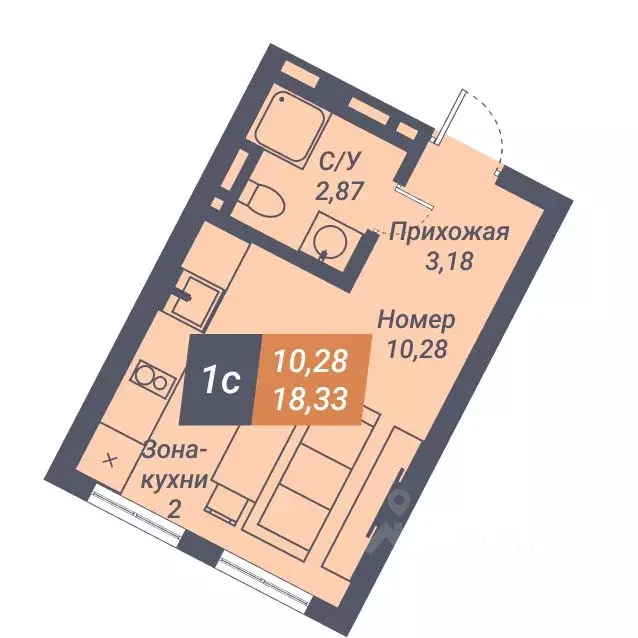 Студия Новосибирская область, Новосибирск ул. Ленина, 85 (18.33 м) - Фото 0