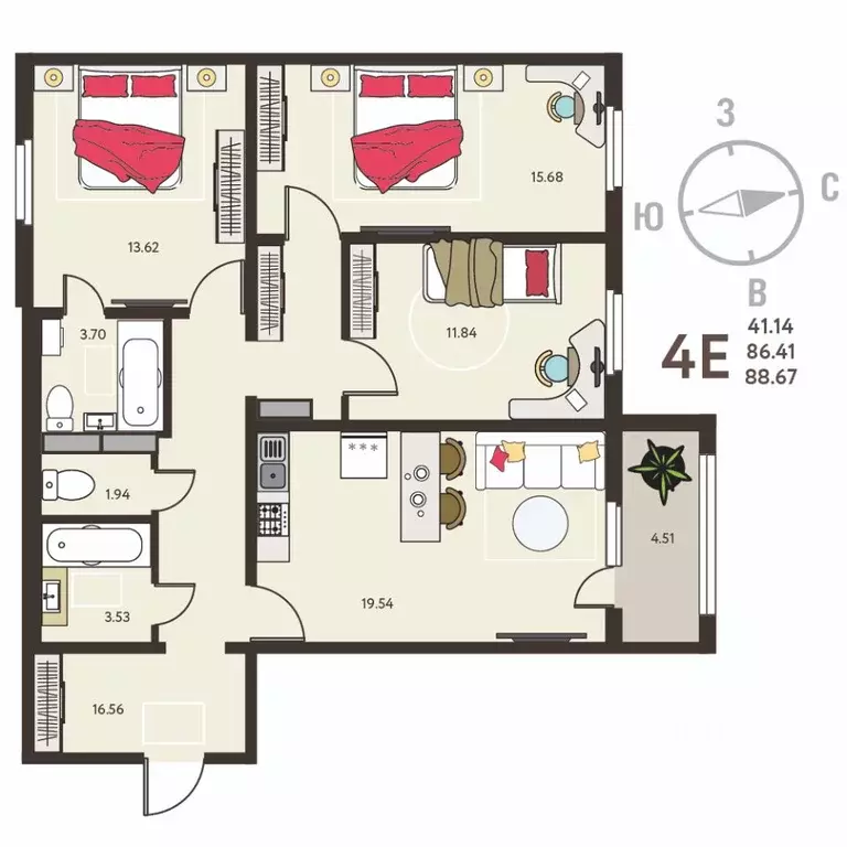 3-к кв. Воронежская область, с. Новая Усмань, Ольха мкр  (88.67 м) - Фото 1