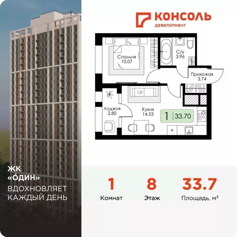 1-к кв. Тульская область, Тула Один жилой комплекс (33.7 м) - Фото 0