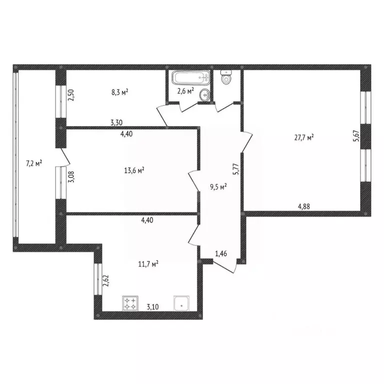 3-к кв. Башкортостан, Уфа ул. Георгия Мушникова, 11 (78.0 м) - Фото 2