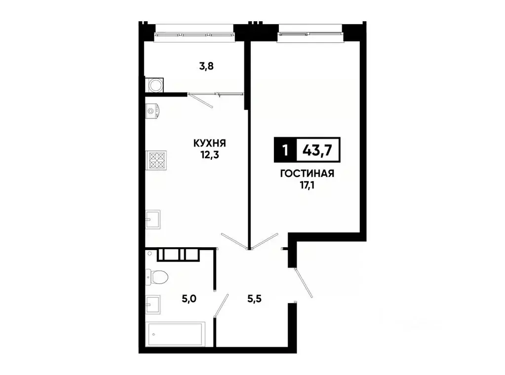 1-к кв. Ставропольский край, Ставрополь ул. Андрея Голуба, 12к8 (43.7 ... - Фото 0
