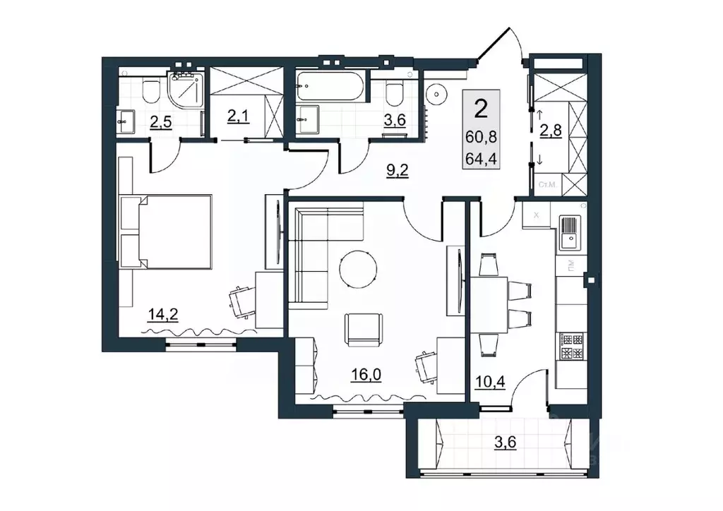 2-к кв. Саратовская область, Саратов ул. Имени Евгения Долгина, 6 ... - Фото 1