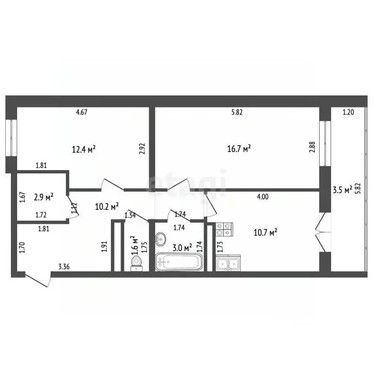 2-к кв. Татарстан, Альметьевск ул. Гафиатуллина, 70 (57.0 м) - Фото 2