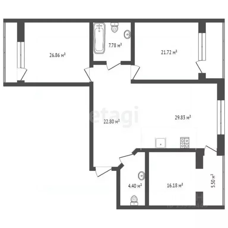 3-к кв. Тюменская область, Тюмень ул. Малыгина, 90 (129.1 м) - Фото 2