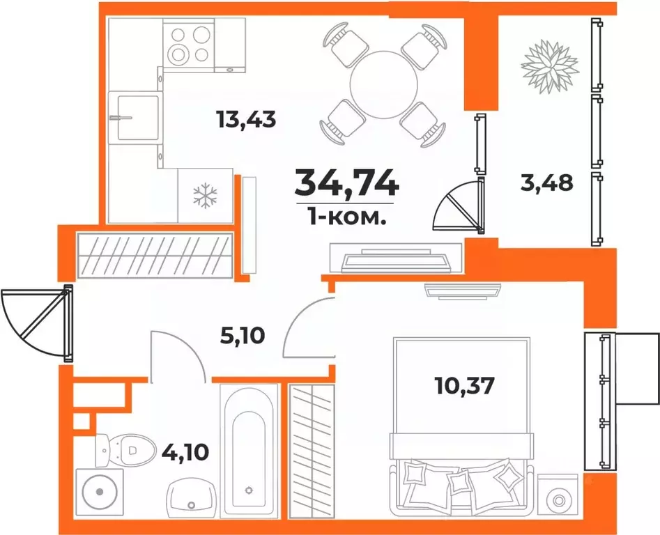 1-к кв. Хабаровский край, Хабаровск Брянский пер. (34.74 м) - Фото 0