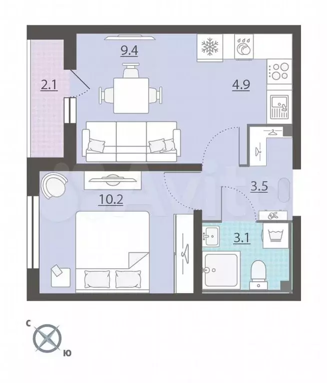 1-к. квартира, 32,2м, 1/8эт. - Фото 1