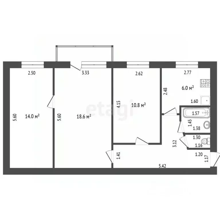 3-к кв. Тамбовская область, Тамбов Советская ул., 160 (62.3 м) - Фото 1